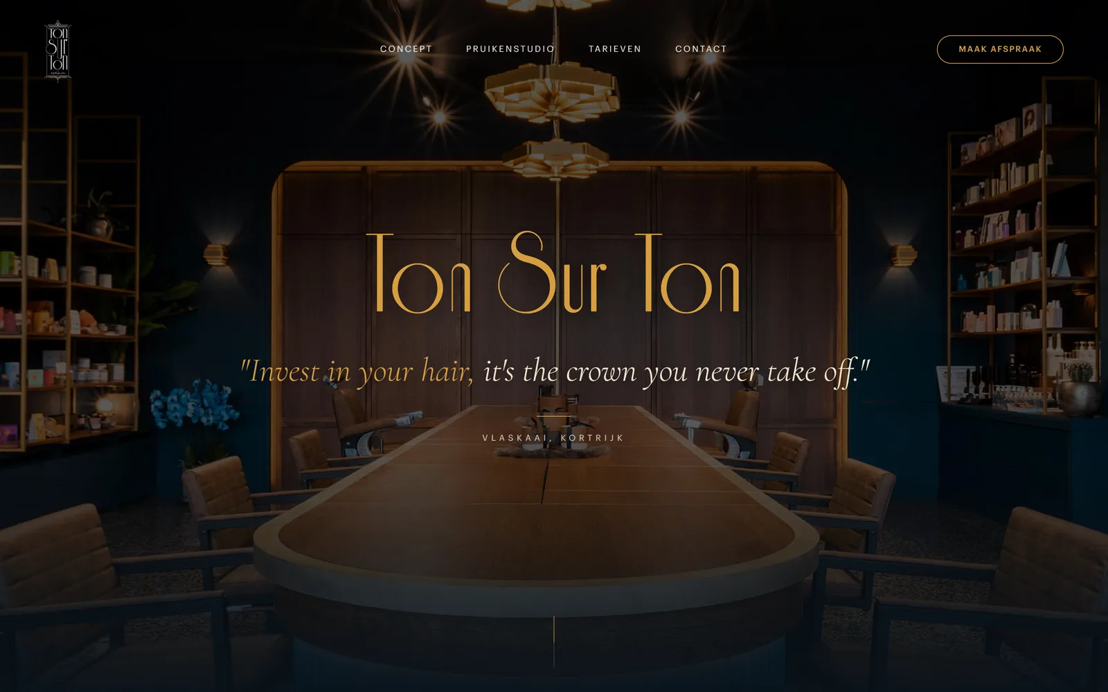 The Ton sur Ton website, an award-winning Art Deco hair salon in Kortrijk